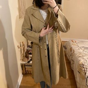 Suede leather jacket with corsage details